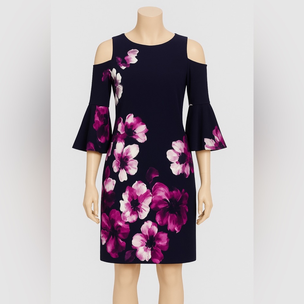 Ralph Lauren Floral Cold Shoulder Dress | Size 2 | Bell Sleeves Cocktail